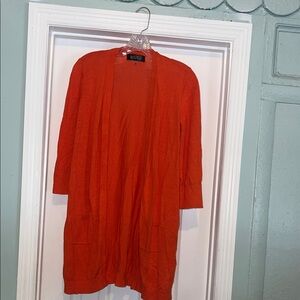 Kasper Bright Orange Open-Front Knit Cardigan